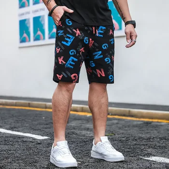 

Men's summer plus fat plus size casual shorts sports running five points tide fat man fashion printed beach pants 6x130kg