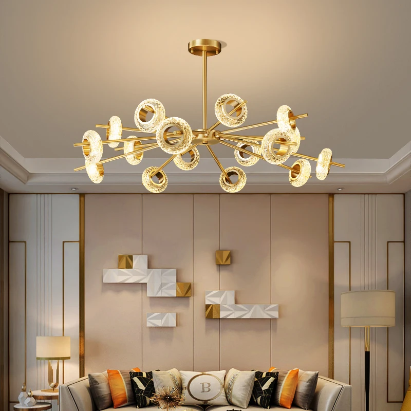 New Copper Molecular Led Chandelier Lighting Home Decor Living Room Bedroom Nordic Luxury Crack Crystal Ceiling Lamps | Освещение