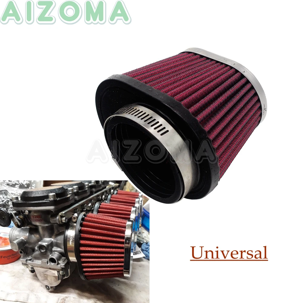 Red Universal Air Intake Filter High Flow Cleaner Fit Motorcycle 