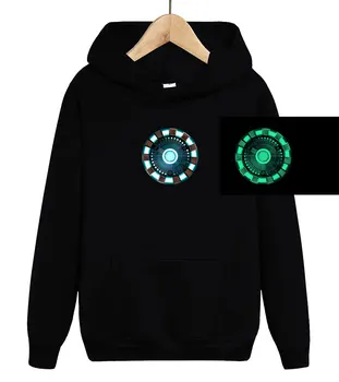 

Fashion ironman iron power core glow in dark luminous Thick Autumn winter Cotton man women fleece inner sweatshirt hoodie
