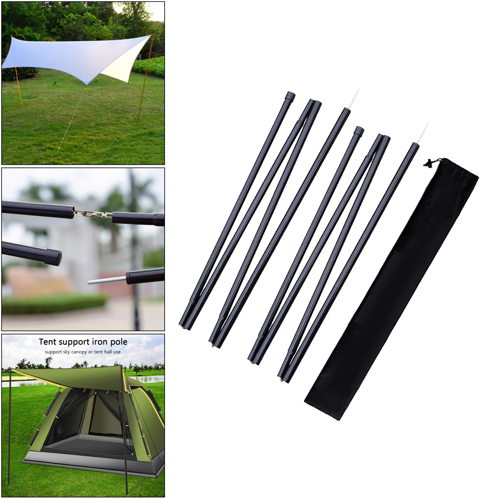 2pcs/pack Portable Tarp Poles Heavy Duty Adjustable 190cm Assemble Type