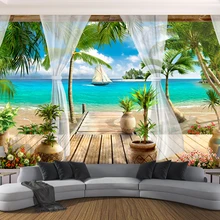 Custom 3D Photo Wallpaper Balcony Sandy Beach Sea View 3D Living Room Sofa Bedroom TV Background Wall Mural Wallpaper Home Decor