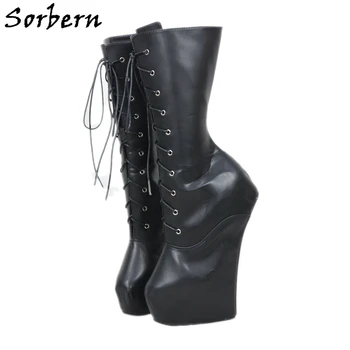 

Sorbern Heavy Hoof Sole Heelless Boots Women Custom Wide Mid-Calf Boots Made to Order Matt Pink Fetish Heelless Hoof Boots