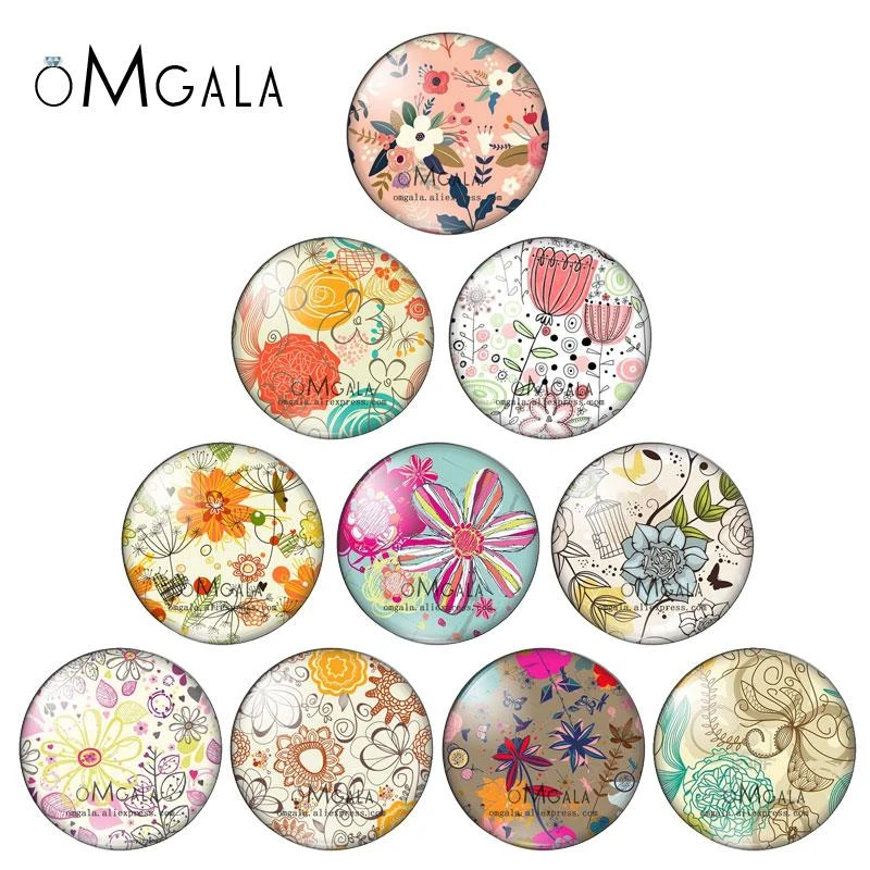 earring components Fashion Spring Flowers Art Drawings Patterns 12mm/16mm/18mm/20mm/25mm Round photo glass cabochon demo flat back Making findings gold earring components