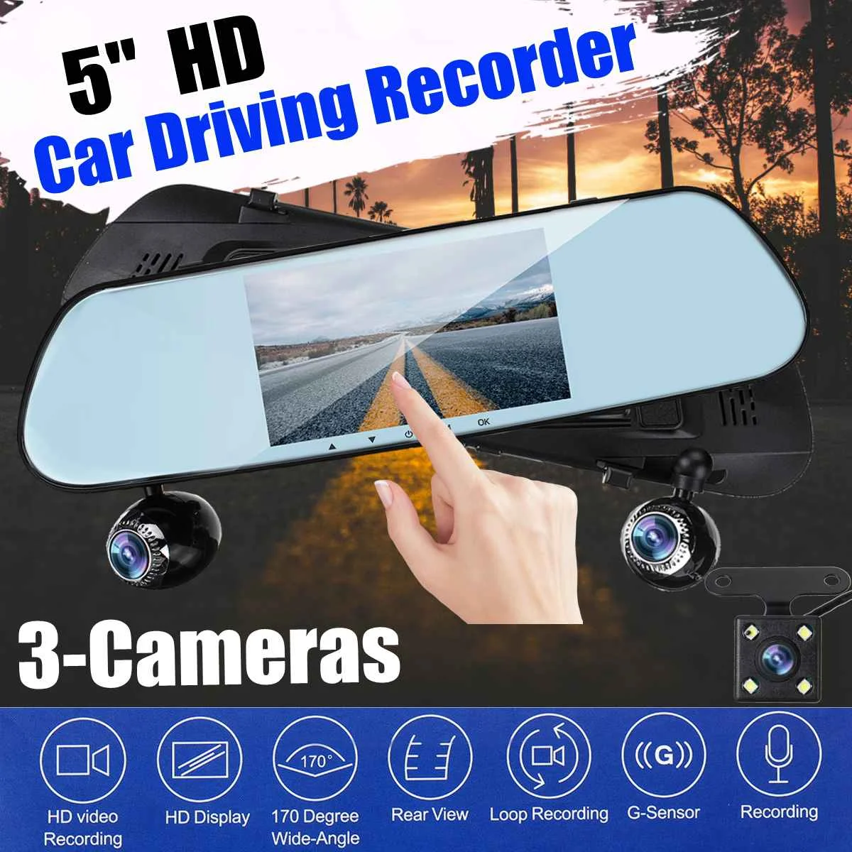 Автомобильный видеорегистратор 5 дюймов потоковое зеркало заднего вида с сенсорным экраном ночного видения 1080P видеорегистратор Автомобильный регистратор Dashcam