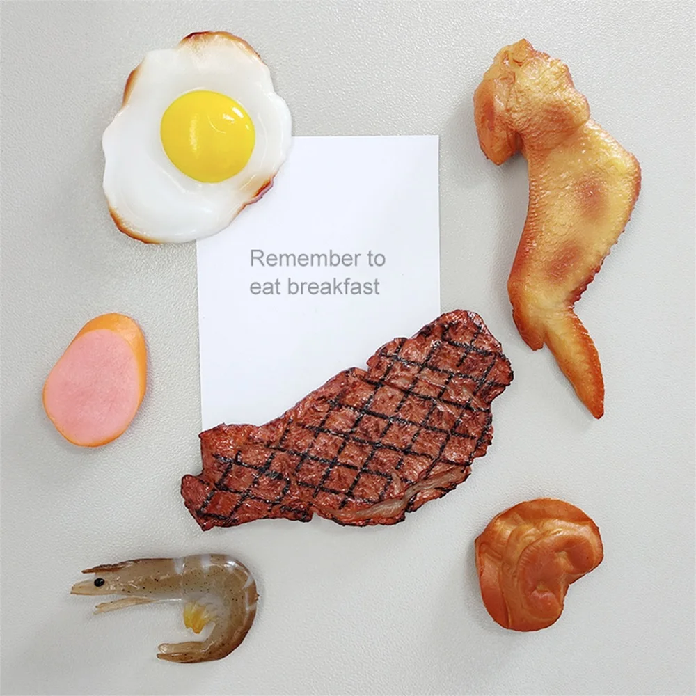 Simulation Fake Food Props Meat Balls Shrimp Green Pepper Agaric Kelp Scallop Refrigerator Magnetic Paste Kitchen Stickers 1PC | Дом и сад