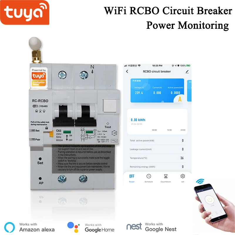 Смарт-выключатель RCBO совместим с Alexa 2P din-рейку защита от утечки беспроводное