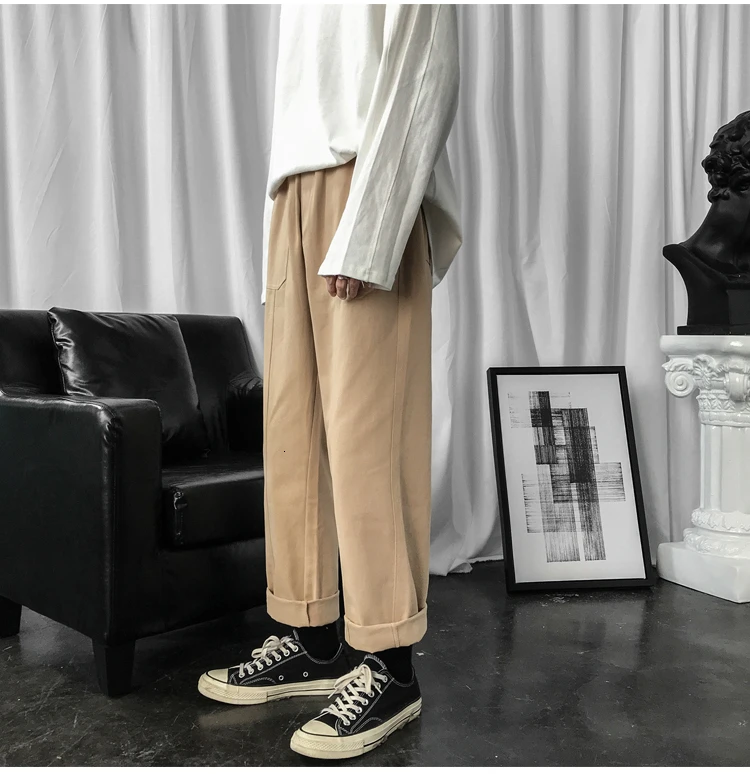 Men's Leisure Cargo Pants Cotton Casual Pants Male Loose Trousers Hip Hop Style Black/khaki Color Sweatpants Size S-2XL