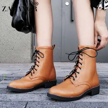 

ZALAVOR Woman High Quality 2020 Fashion Ankle Boots Daily Casual Punk Motorcycle Boots Flats Shoes Woman Footwear Size 34-43