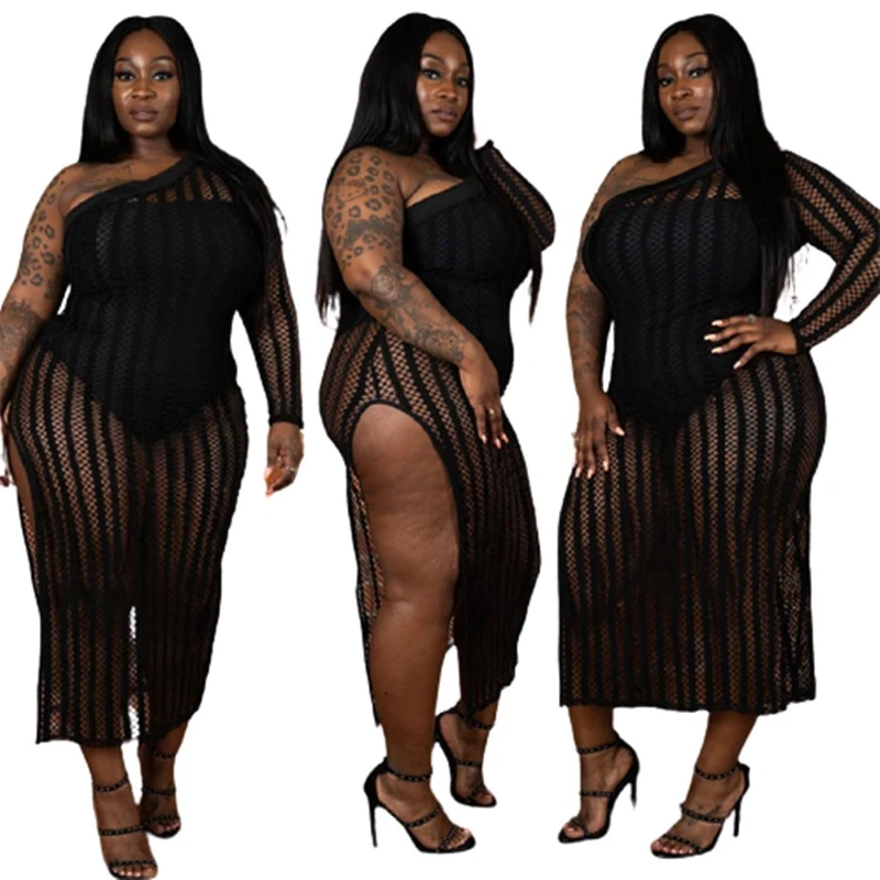 Plus Size Black Mesh Dress Woman ...