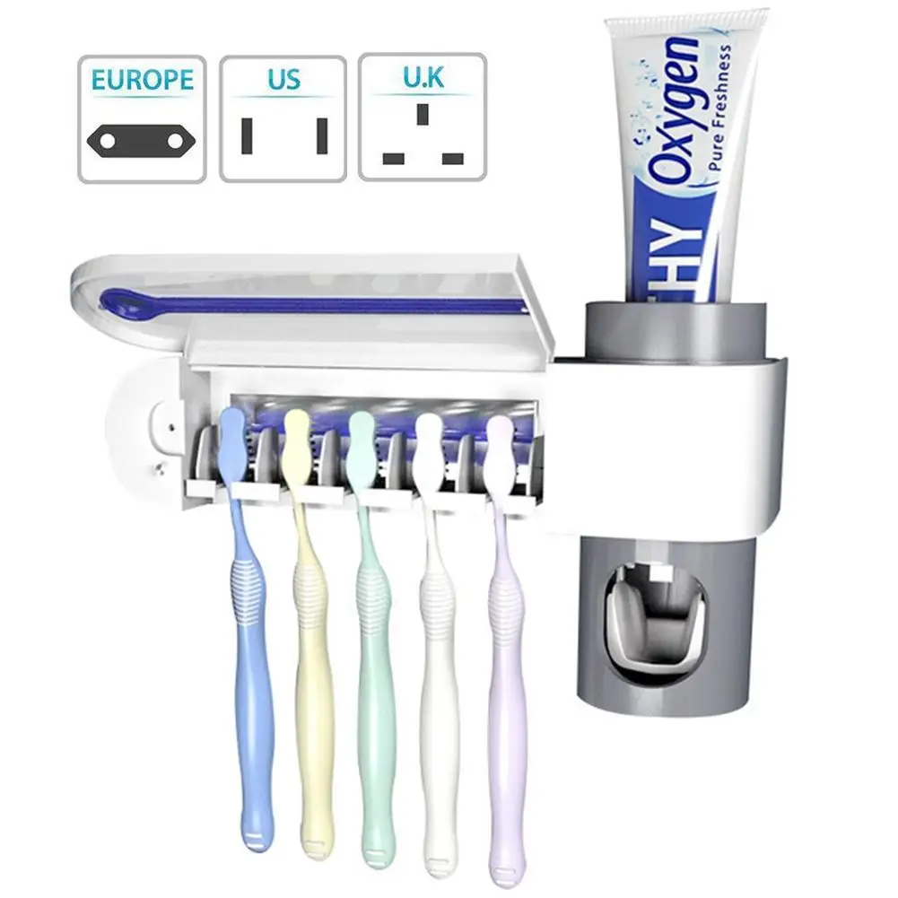 

Automatic Toothpaste Squeezers Dispenser 2 in 1 UV Light Ultraviolet Toothbrush Sterilizer Toothbrush Holder Home Bathroom Set