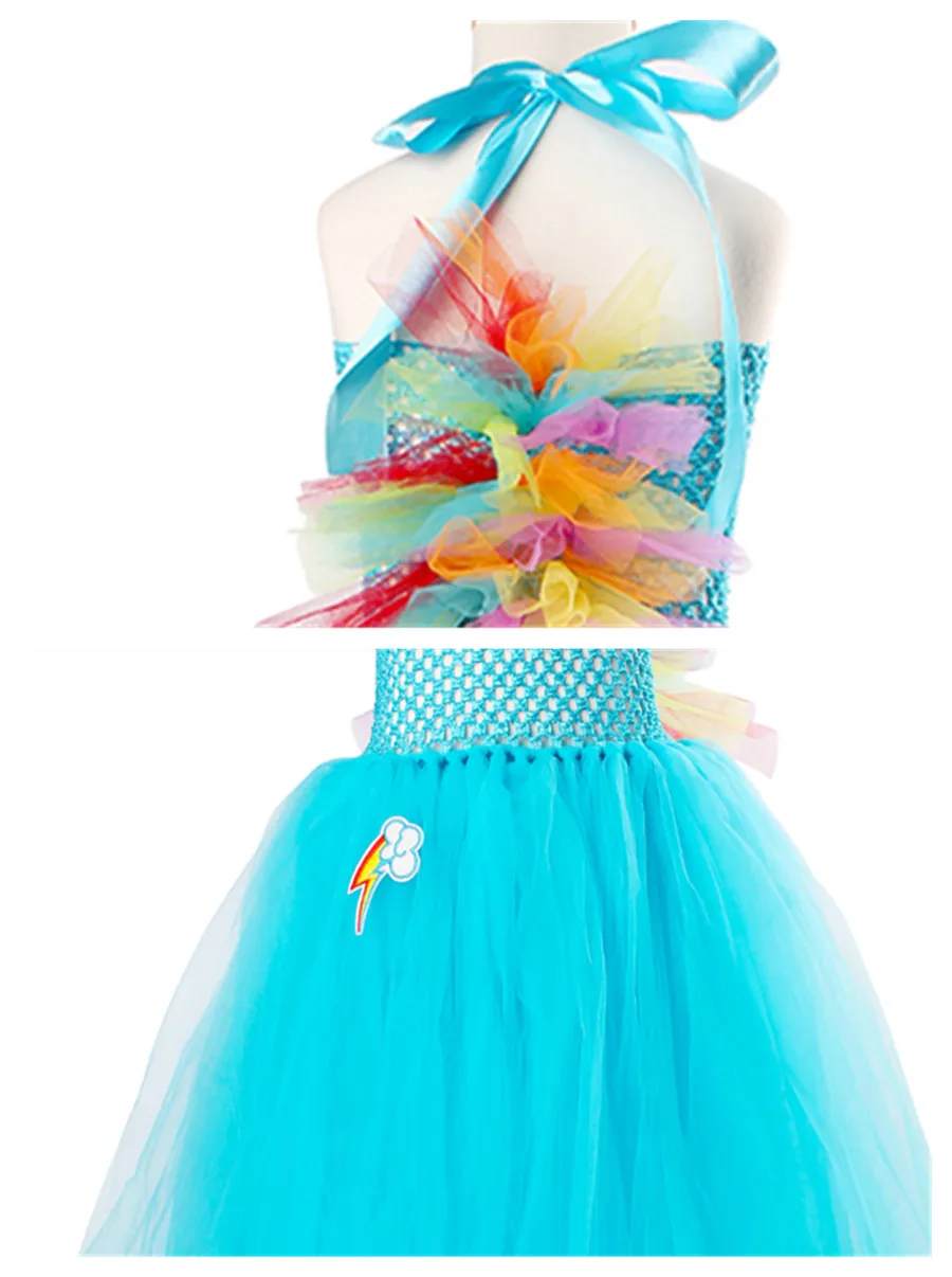 Blue Girls Tutu Dress With Flower Unicorn Headband Baby Fluffy Tulle Robe Kids Girl Performance Halloween Costume Vestidos Clothes (32)