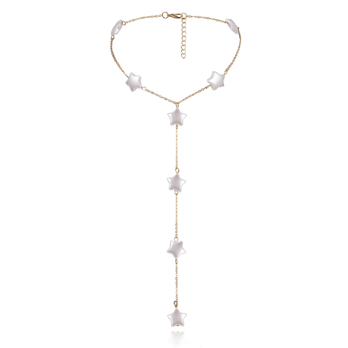 IngeSight. Z ожерелье-чокер в стиле панк с искусственным жемчугом и звездами, длинное ожерелье на цепочке в стиле бохо для женщин и девушек, ювелирные аксессуары