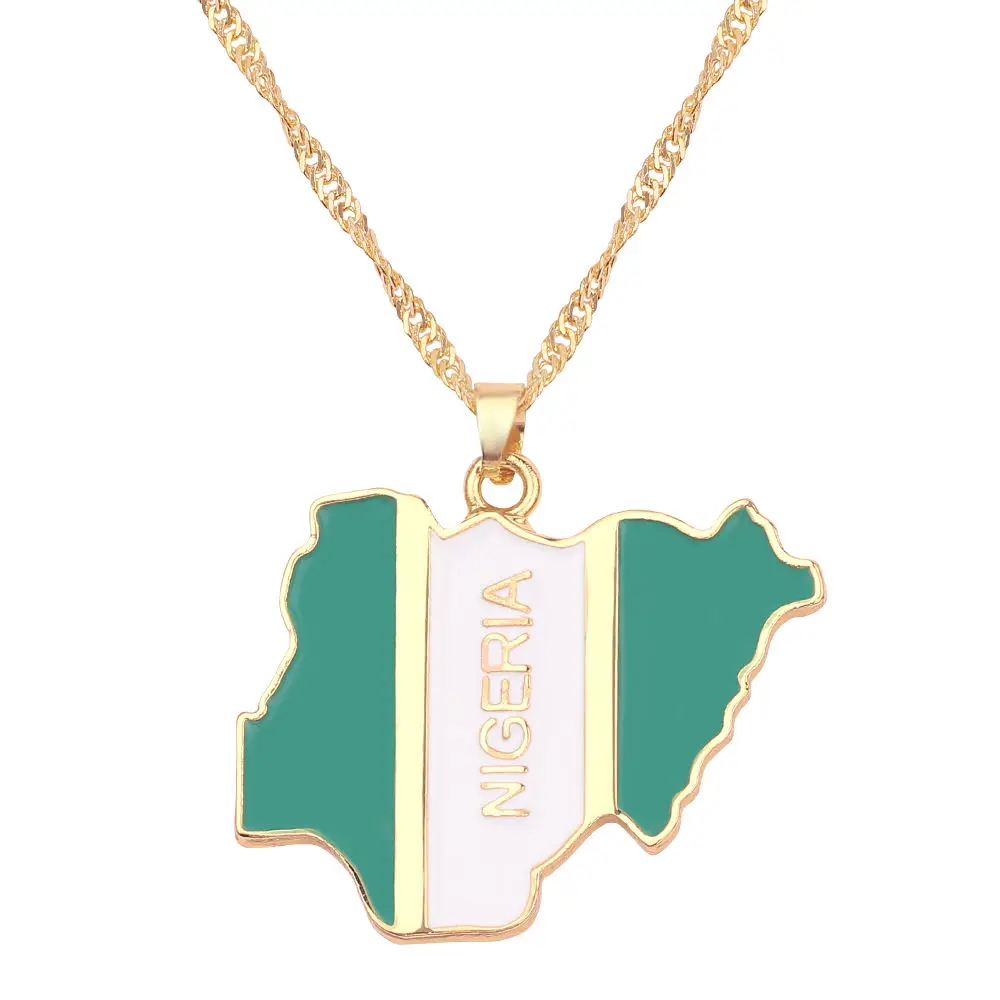 

New Arrive Nigeria Nation Flag Map Pendant Necklace Male Female Clavicle Charm Chain Gold Color Unique Patriotic Jewelry Gift