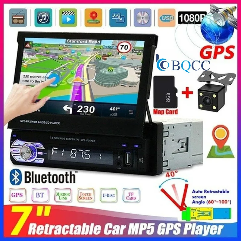 1 DIN стерео Автомагнитола MP4 GPS навигация двойной экран HD 7 дюймовый выдвижной