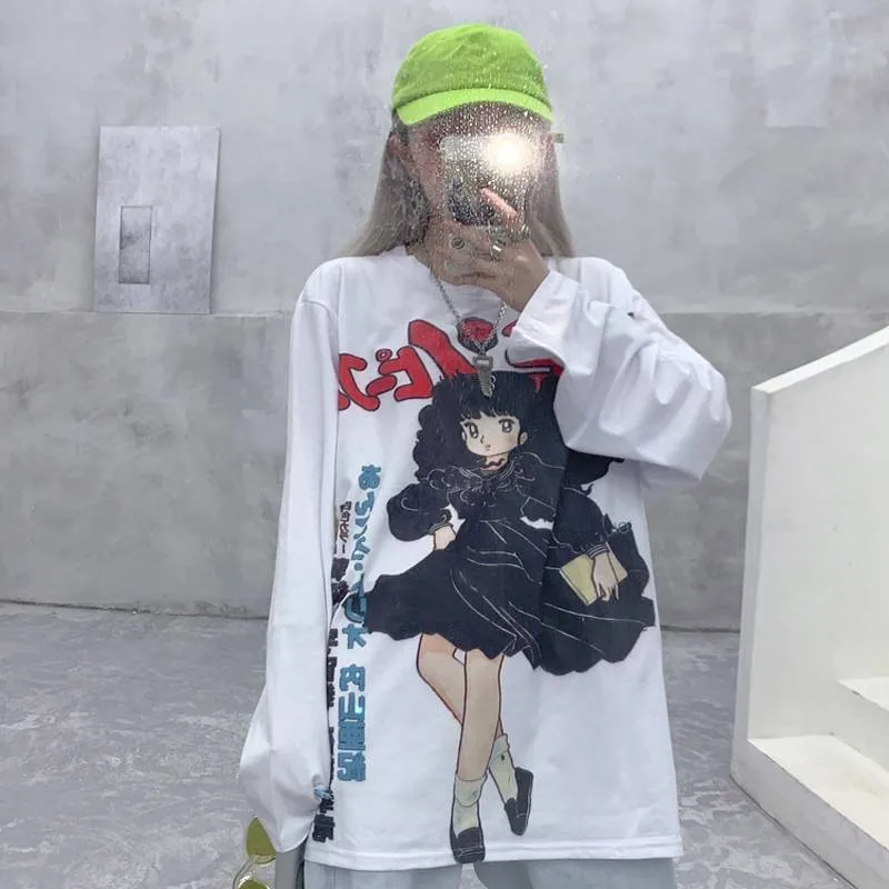 Harajuku футболка уличная Япония аниме футболка женская Милая футболка с рисунком уличная забавная Повседневная розовая негабаритная футболка
