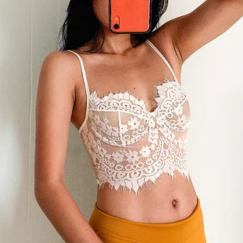 

Ultra-thin lace sexy vest-style underwear female bralette thin hollow bra triangle cup gathered underwire lingerie summer