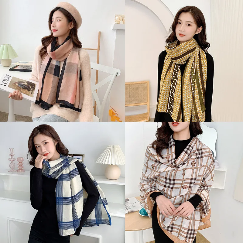 

2020 Autumn New Cotton Linen Plaid Scarf Ladies Temperament All-Match Scarves Girl Winter Warm Decorative Women Luxury Shawl