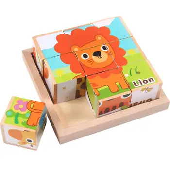 

Wooden Cartoon Print Cubeed Building Jigsaw Puzzle Educational Children Toy Gift