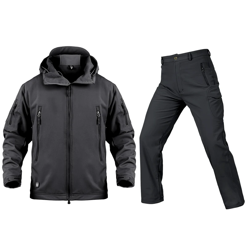 BLACK SET Зимняя Военная армейская куртка мужская флисовая куртка с капюшоном водонепроницаемая ветрозащитная куртка - Цвет: BLACK SET