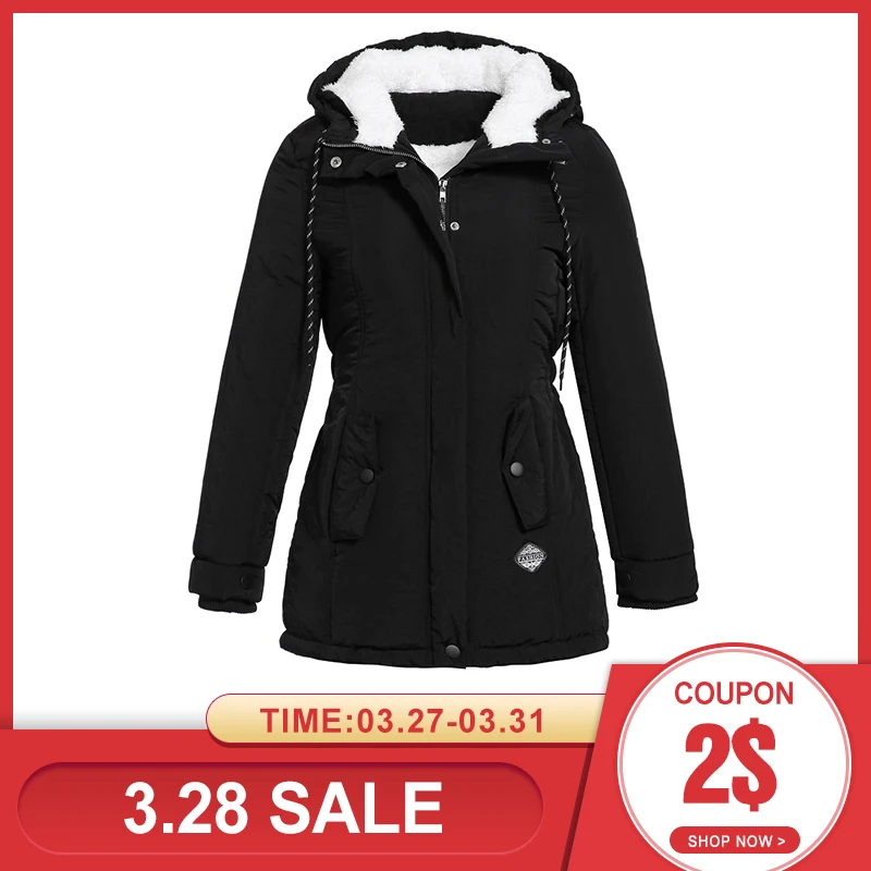 

Parkas Women Winter Coat Cotton Outerwear Fashion Elastic Waist Zipper Pocket Hooded Drawstring Overcoats Autumn Clothes