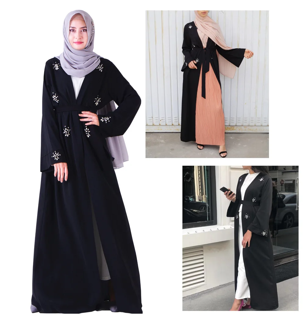 Дубай алмаз абайя для женщин Открытый абайя розовый мусульманский турецкий Выпускной арабское черное платье хиджаб халат Зеленый Кафтан Исламская одежда