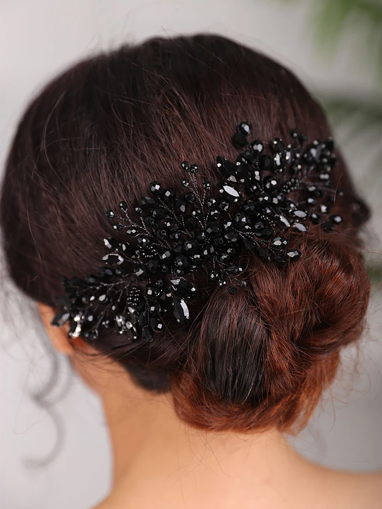 Vintage Wedding Headdress Black Headpieces Rhinestone Hair Accessories