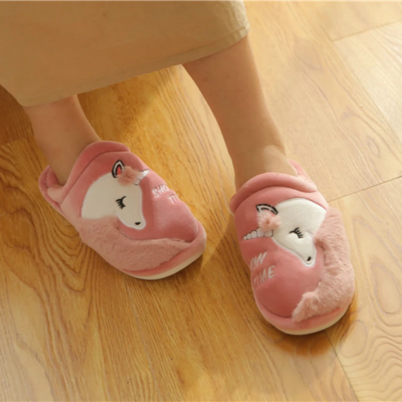 Unicorn Winter Women Men Home Slippers New Non-slip Soft Fur Warm Indoor Bedroom Lovers Couples Floor House Shoes Ladies