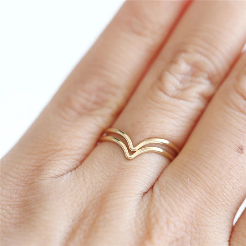 14K Gold gefüllter Chevron-Ring Boho-Goldschmuck Minimalistischer Knuckle-Ring Anillos Mujer Gold-Accessoires Ringe für Frauen – Detail 17