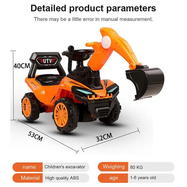 Children Excavator Sliding Toy Car With Music Light Optical Walker 2-6 Year Old Kids Ride-On Toy Outdoor Toy Gift Child Tricycle 6