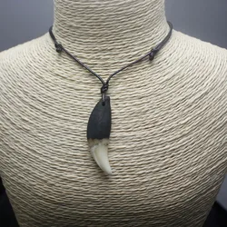 Genuine Natural Tooth Black Rope Vintage Choker Necklace with Adjustable Length - Other (Black Tooth Pendant)