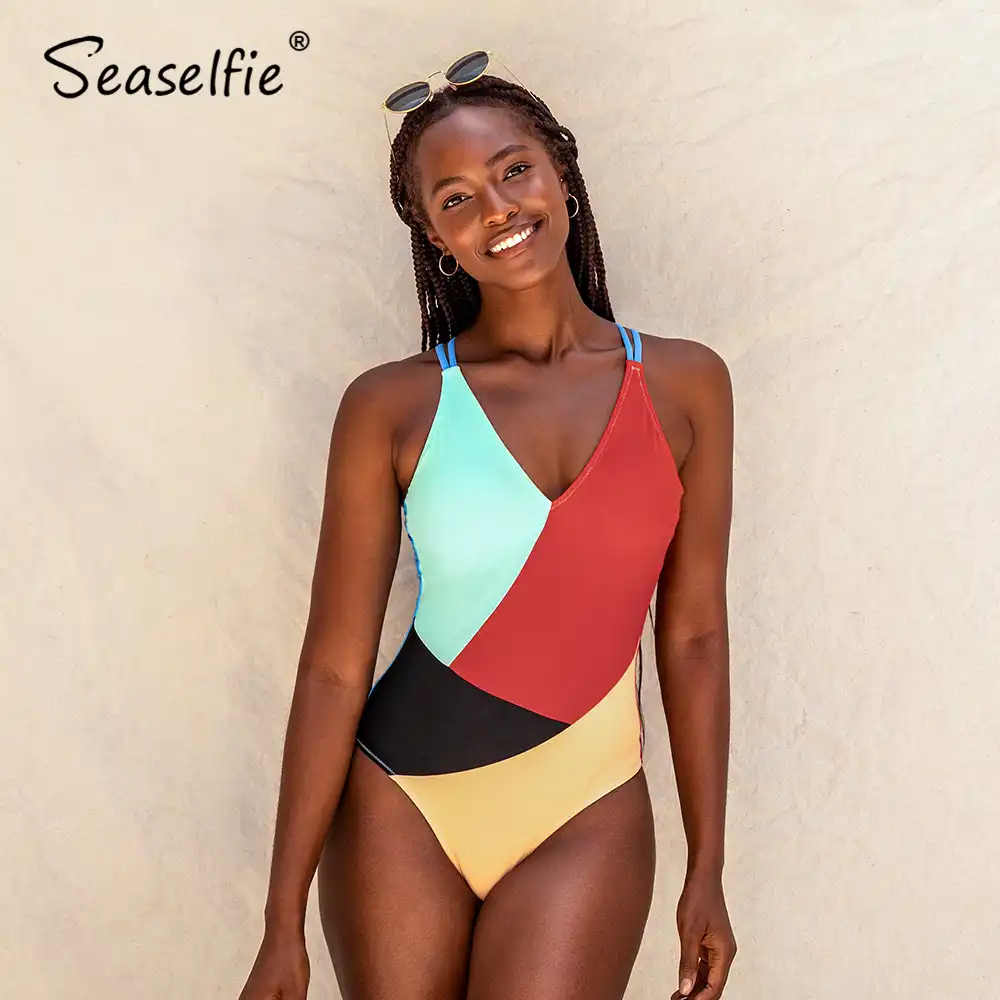 CUPSHE Green And White Colorblock One Shoulder One Piece Swimsuit 2020