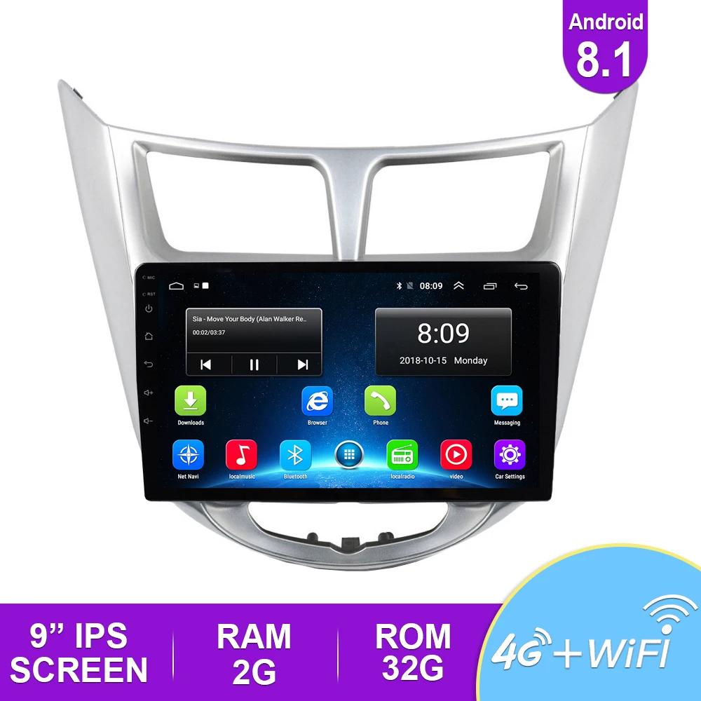 

For Solaris 1 2 Hyundai Accent Verna 2G + 32G Car Radio 2 Din Android 8.1 Video Multimedia Player Navigation GPS WiFi 2011-2018