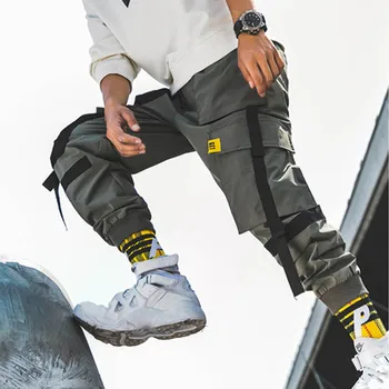 

Fashion Men Hip Hop Belt Cargo Pants Man Patchwork Overalls Japanese Streetwear Joggers Pants Men Designer Harem Pants Trousers