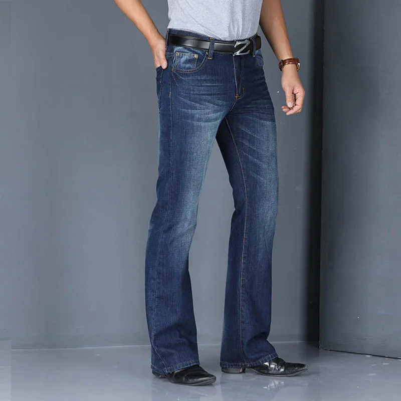 Корейский стиль мужские летние расклешенные джинсы для мужчин ботинки с вырезами колокол снизу расклешённые джинсовые брюки длинные