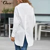 Celmia Women White Shirts 2022 Fashion Asymmetrical Tops Lapel Solid White Long Sleeve Buttons Ladies Casual Loose Blusas 5XL ► Photo 3/6