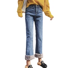 Женские джинсы из флиса, сексуальные джинсы в стиле пэчворк, утепленные джинсы, обтягивающие джинсовые штаны, прямые утепленные джинсы, большие размеры, брюки-стриттеры, P9180