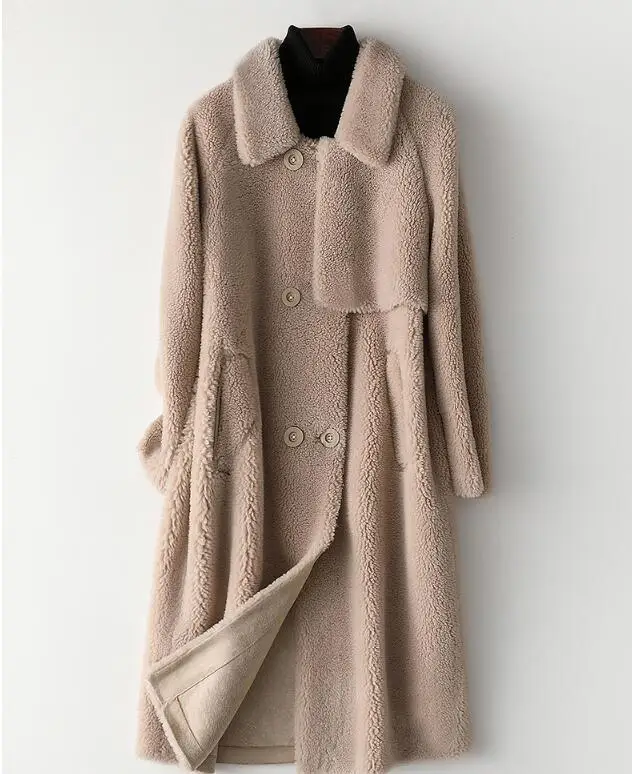Real Fur Coat Wool Jacket Autumn Winter Coat Women Clothes Korean Vintage Sheep Shearling Suede Lining Women Tops ZT3761