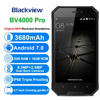 

BLACKVIEW BV4000 Pro IP68 Waterproof Smartphone 4.7" 2GB RAM 16GB ROM MTK6580 Quad Core Android 7.0 8.0MP 3G Rugged Mobile Phone