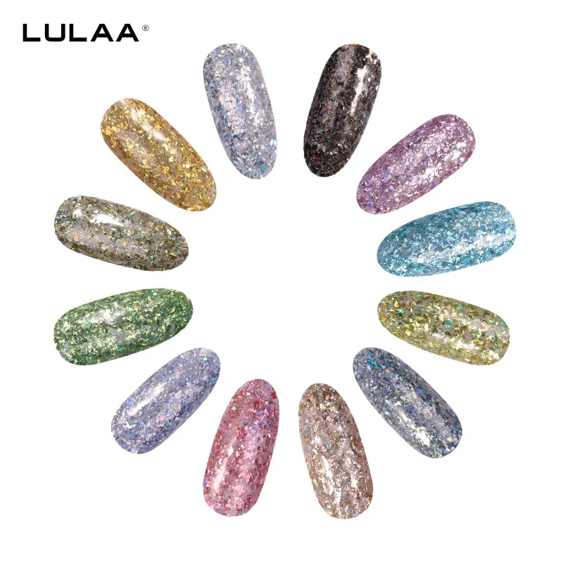 Lulaa 2 шт./компл. 2 в 1 Блестки+ гель лак для ногтей долговечная фольга золотые блестки гель для ногтей можно резной Блестящий лак для ногтей сделай сам