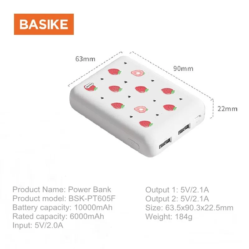 portable charger BASIKE Mini Power Bank 10000mAh Portable External Battery Fast Charge Bateria Power Bank Spare Battery Poverbank for Smartphone 12v power bank