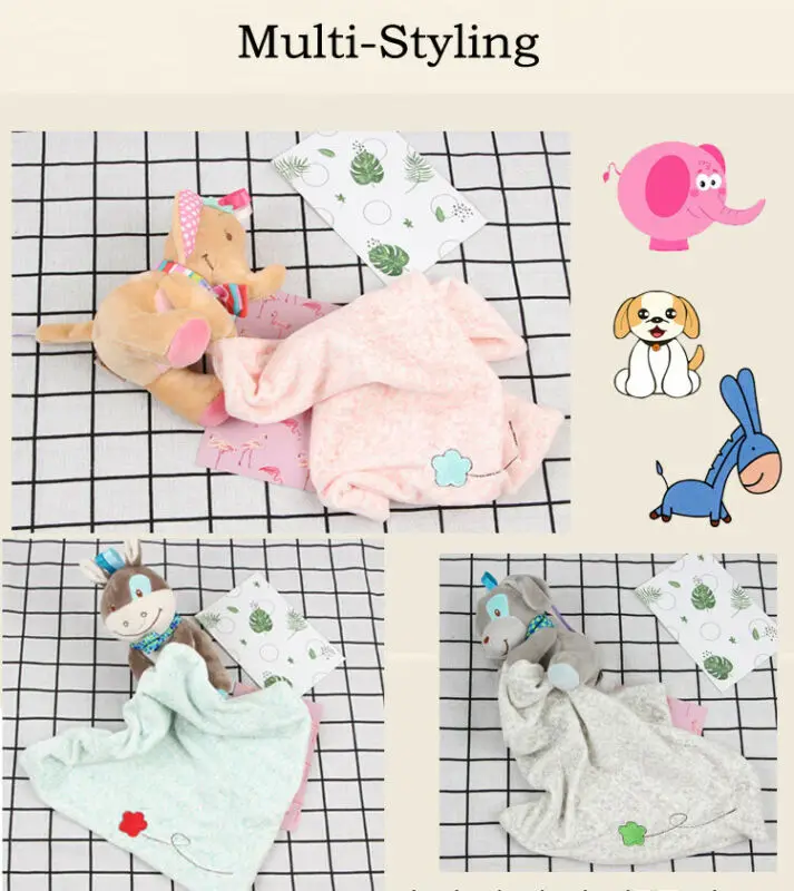 Brand New Infant Baby Nursery Toddler Security Cartoon Soft Smooth Bath Animal Toy Blanket Cartoon Bibs Baby Infant Towel