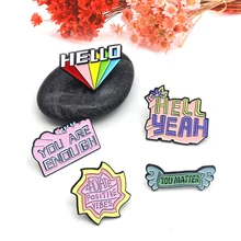 Épingles de citation ajouter/manger des vibrations positives bonjour arc-en-ciel vous avez matière émail broche ailes d'ange géométrie épinglette Badge de mode