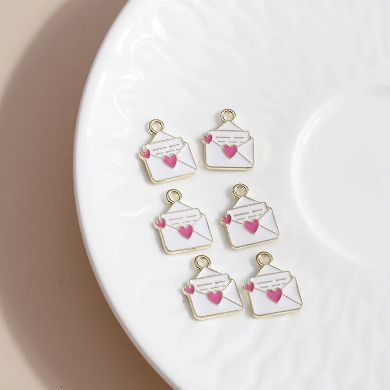 10pcs 11*15mm Enamel Love Letter Charms for Jewelry Making  Cute Girls Charms Pendants Necklaces Earrings Handmade Accessories