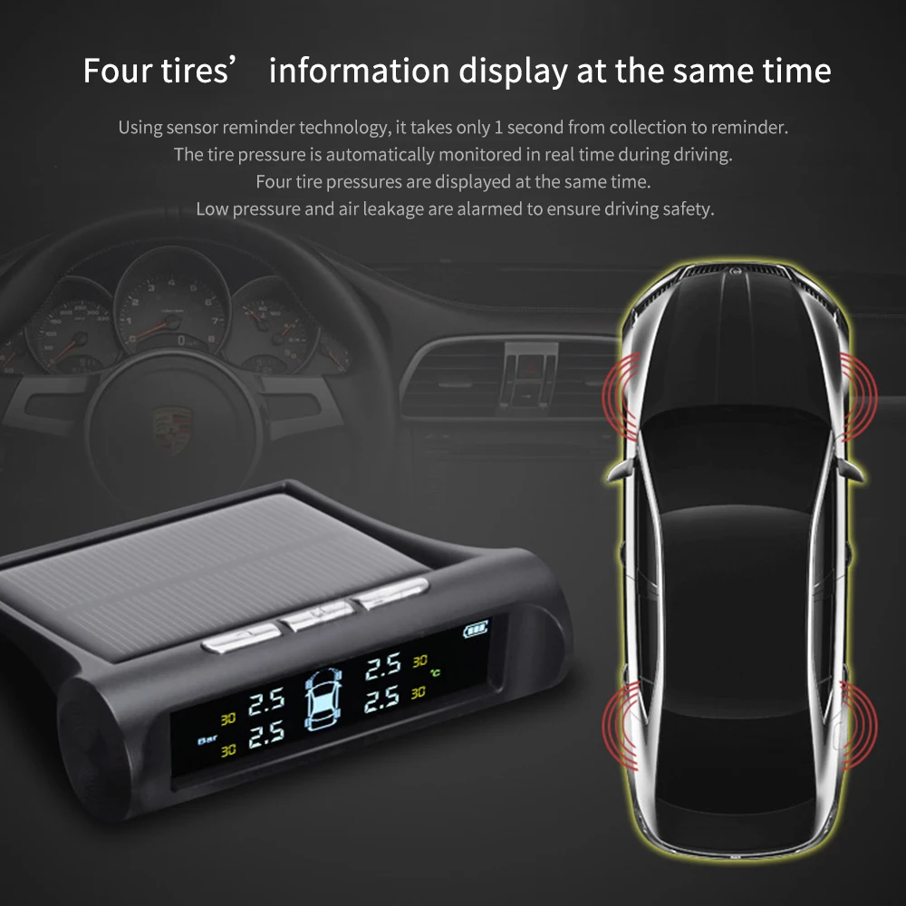

TPMS Tire Pressure Monitoring System Solar Tire Pressure Monitoring System Universal Wireless Digital LCD Screen