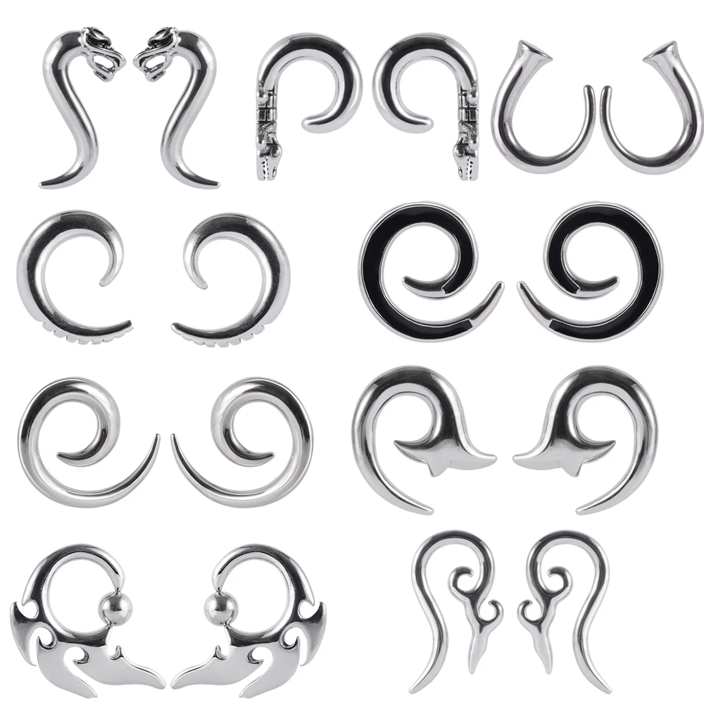PAIR Stainless Steel Hangers Alien Ear Weights Plugs Tunnel Spiral