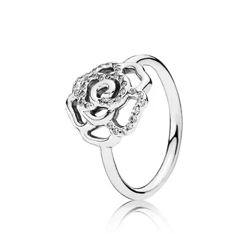 

Authentic 925 Sterling Silver Shimmering Rose Europe Ring For Original Women Bead Charm Gift DIY Jewelry