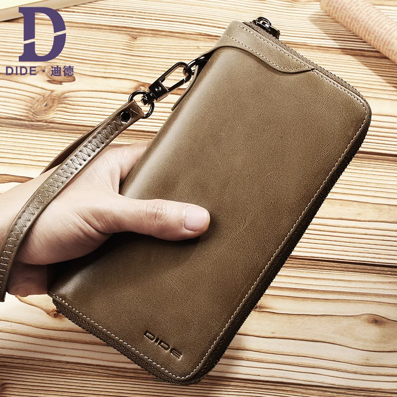 DIDE New Famous Brand Men Long Wallets Genuine Leather Coin Purse Male Purse Card Holder Clutch Wallet Business Vintage Bag