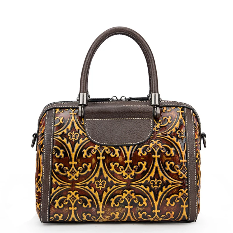 Винтажная кожаная женская сумка в стиле Бостона, расческа заклепками, подушка, сумка в европейском и американском стиле, тисненая натуральная кожа, женская сумка на плечо