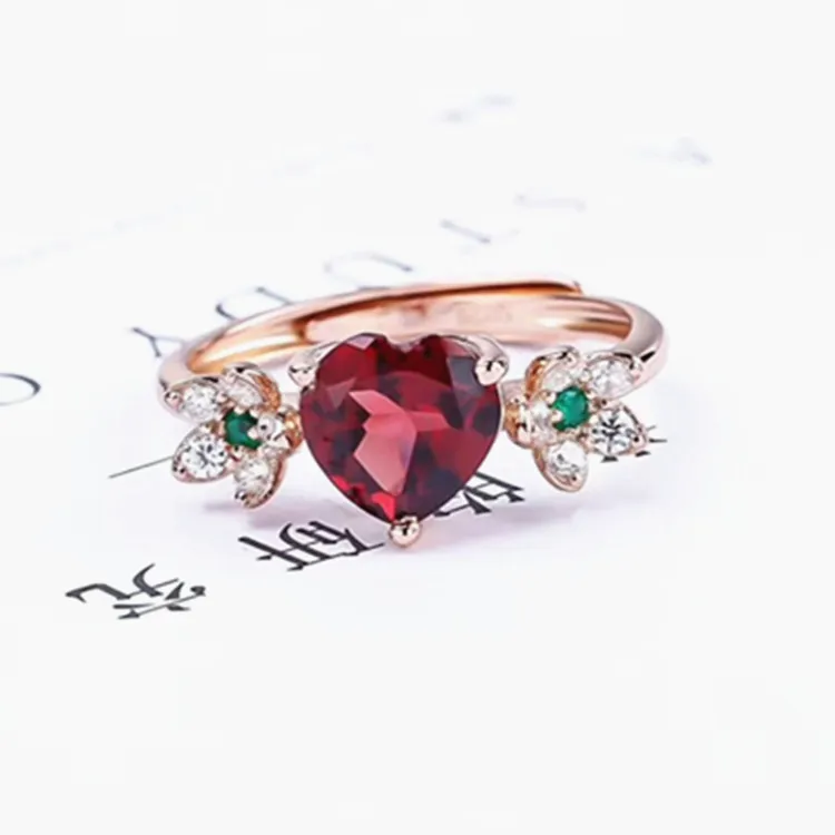 

Multicolored Jewelry Strobe Ring Gem Rings Adjustable Adjustable 925 Silver Natural Garnet Ring